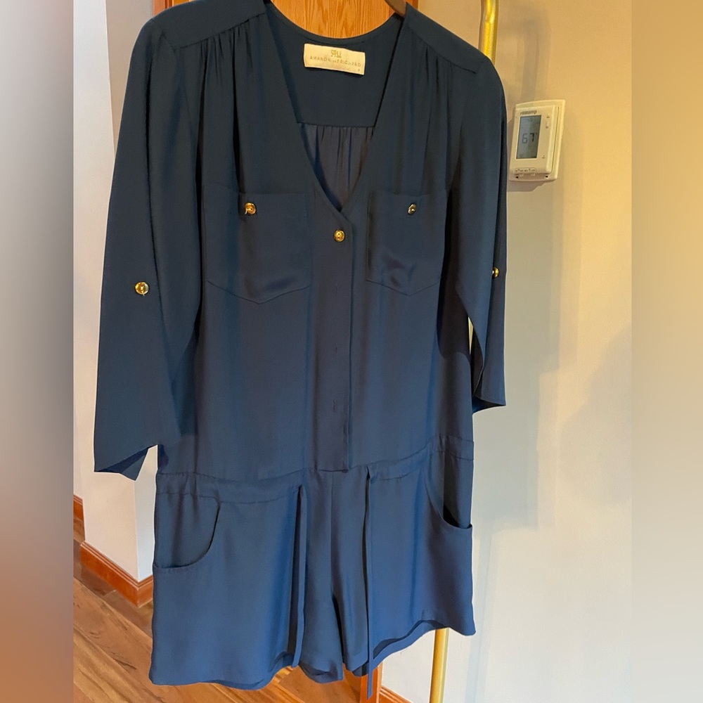 Amanda Uprichard Navy blue silk romper in size P